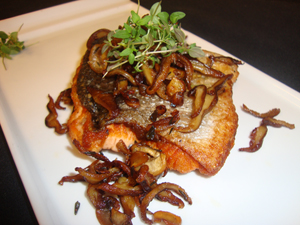 Salmon and Saut� Truffle Oil Mushrooms