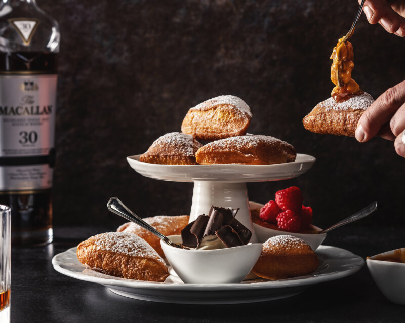 Warm Beignets with Various Sauces