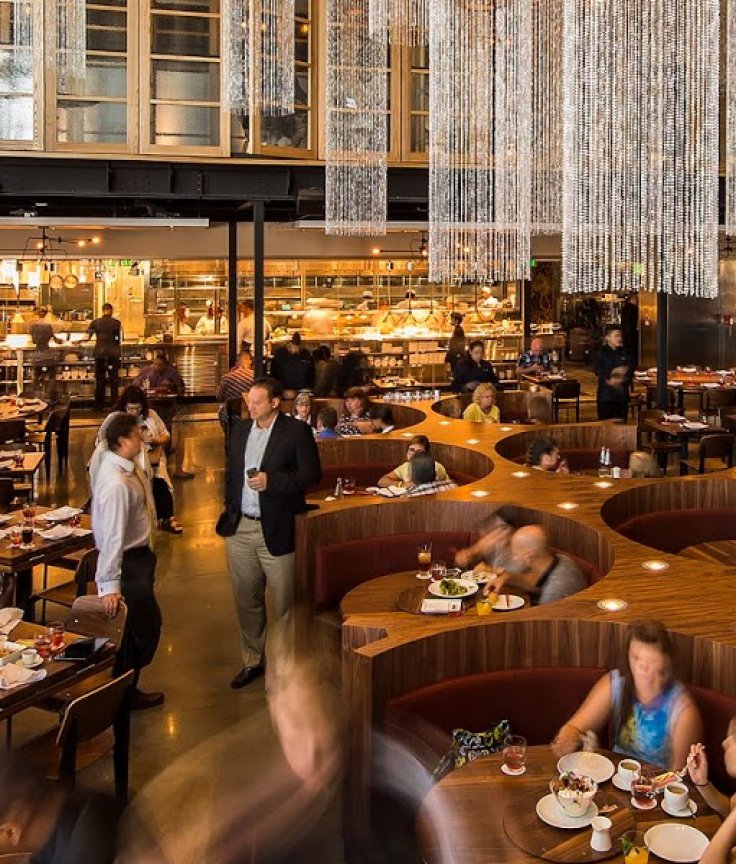 Morimoto Asia Restaurant at Disney Springs with Tables, Chairs and Guests