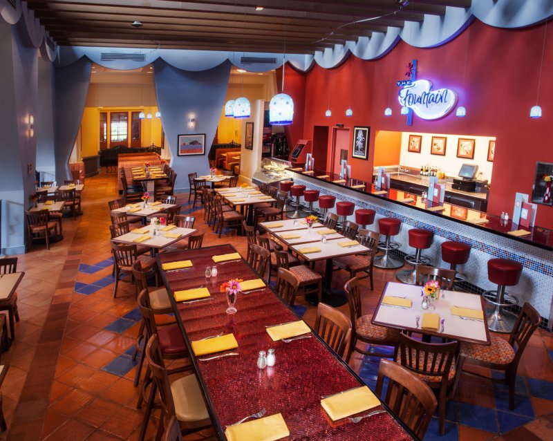 Seating Area with Tables, Chairs and Counter