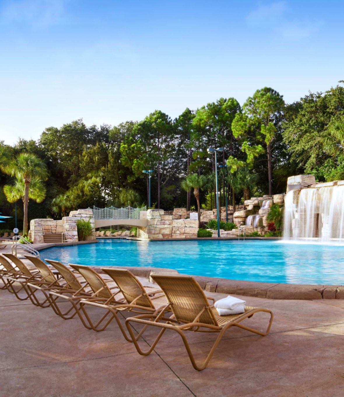 Grotto Pool with Chairs, Umbrellas and Cascade