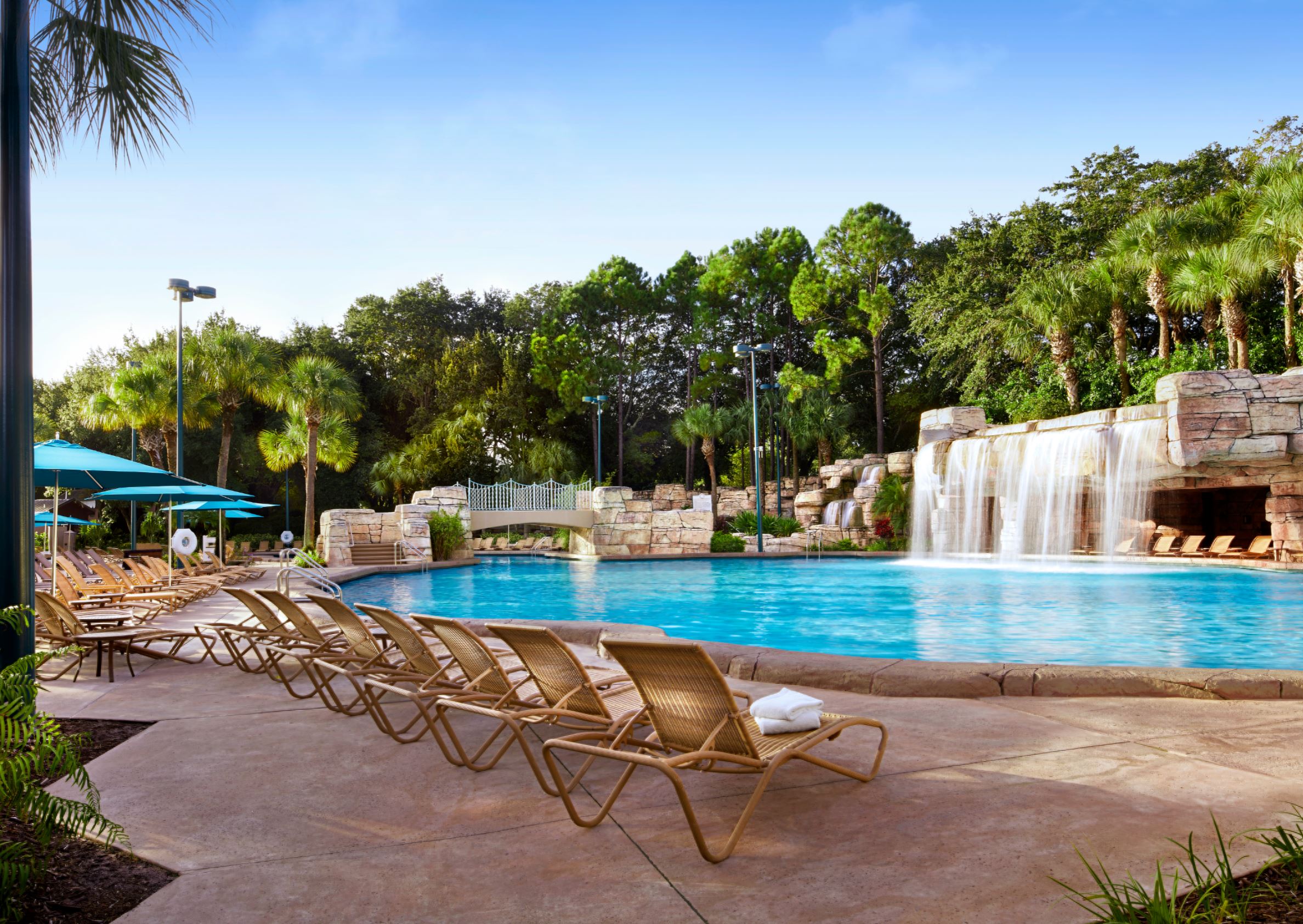 Grotto Pool with Chairs, Umbrellas and Cascade