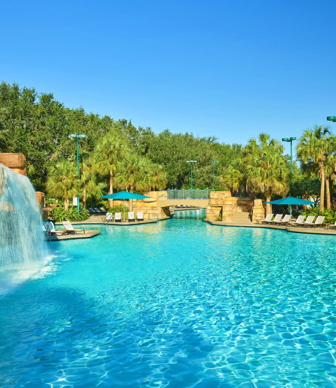 Grotto Pool with Chairs, Umbrellas and Cascade