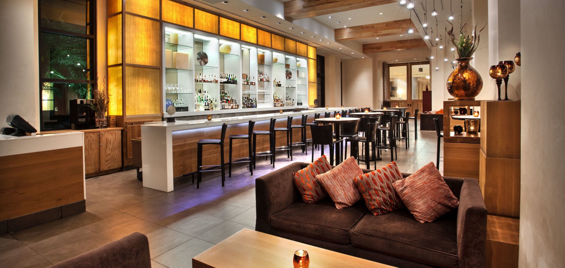 Lounge with Tables, Chairs, Couch and Bar