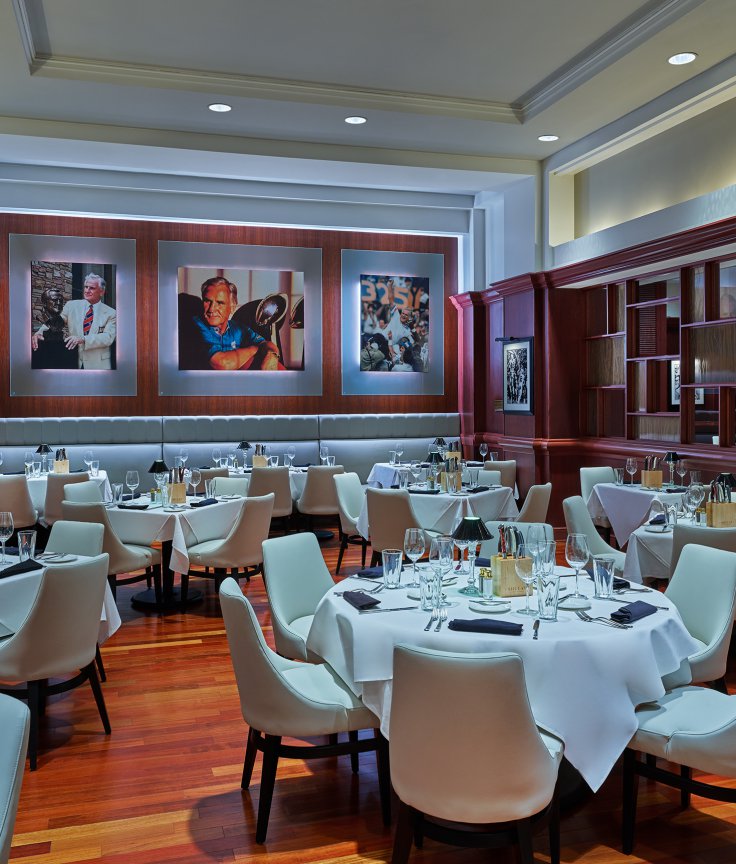 Shula's Steak House Dining Room with Set Tables, Chairs and Memorabilia