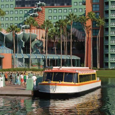 Disney's Water Taxi with Dolphin Hotel in the Background
