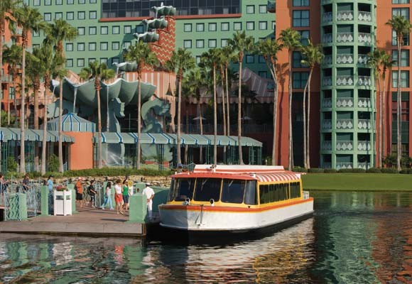 Disney's Water Taxi with Dolphin Hotel in the Background