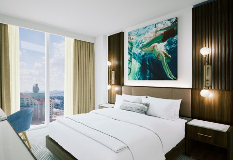 Sketch Photo of Swan Reserve Signature Suite Parlor Bedroom with Desk, Tables and Chair