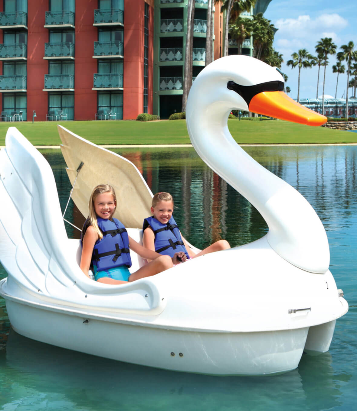Two Kids in a Swan Paddle Boat