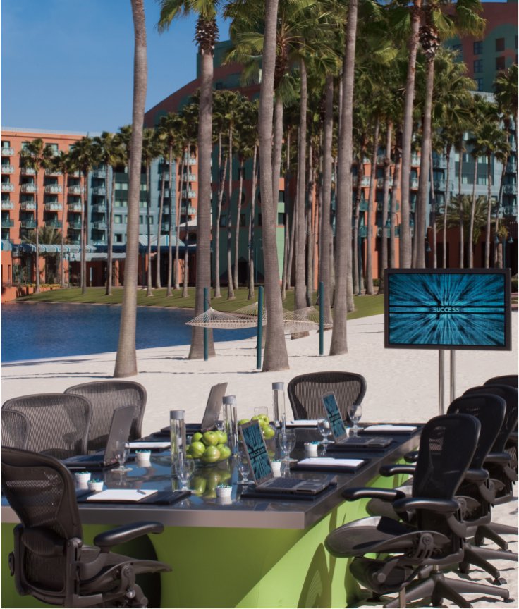 Tables, Chairs and TV on the Beach for a Meeting